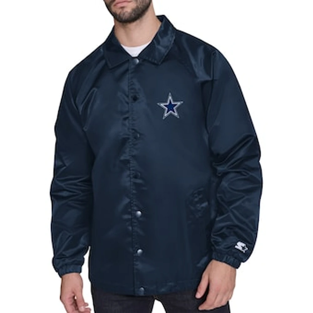 Men's Starter Navy Dallas Cowboys Retro Logo Raglan Coaches Full-Snap Jacket