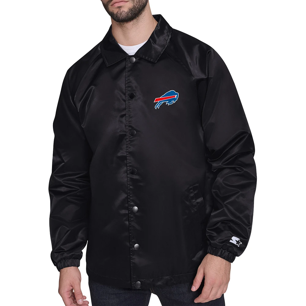 Men's Starter Black Buffalo Bills Retro Logo Raglan Coaches Full-Snap Jacket