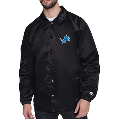 Men's Starter Black Detroit Lions Retro Logo Raglan Coaches Full-Snap Jacket
