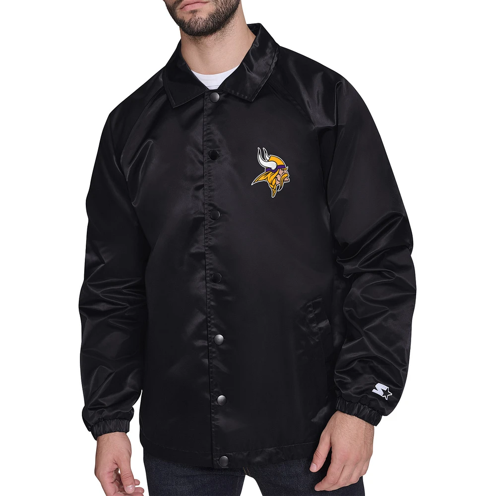 Men's Starter Black Minnesota Vikings Retro Logo Raglan Coaches Full-Snap Jacket