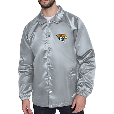 Men's Starter Gray Jacksonville Jaguars Retro Logo Raglan Coaches Full-Snap Jacket
