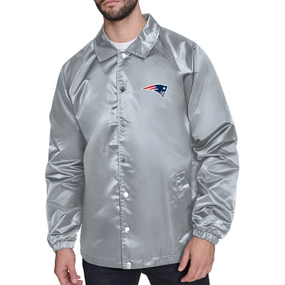 Men's Starter Gray New England Patriots Retro Logo Raglan Coaches Full-Snap Jacket