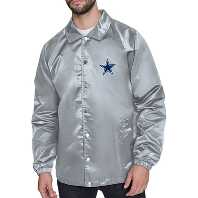 Men's Starter Gray Dallas Cowboys Retro Logo Raglan Coaches Full-Snap Jacket