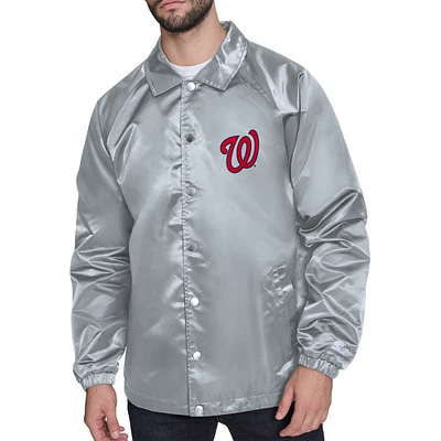 Men's Starter Gray Washington Nationals Retro Logo Raglan Coaches Full-Snap Jacket