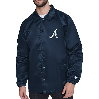 Men's Starter Navy Atlanta Braves Retro Logo Raglan Coaches Full-Snap Jacket