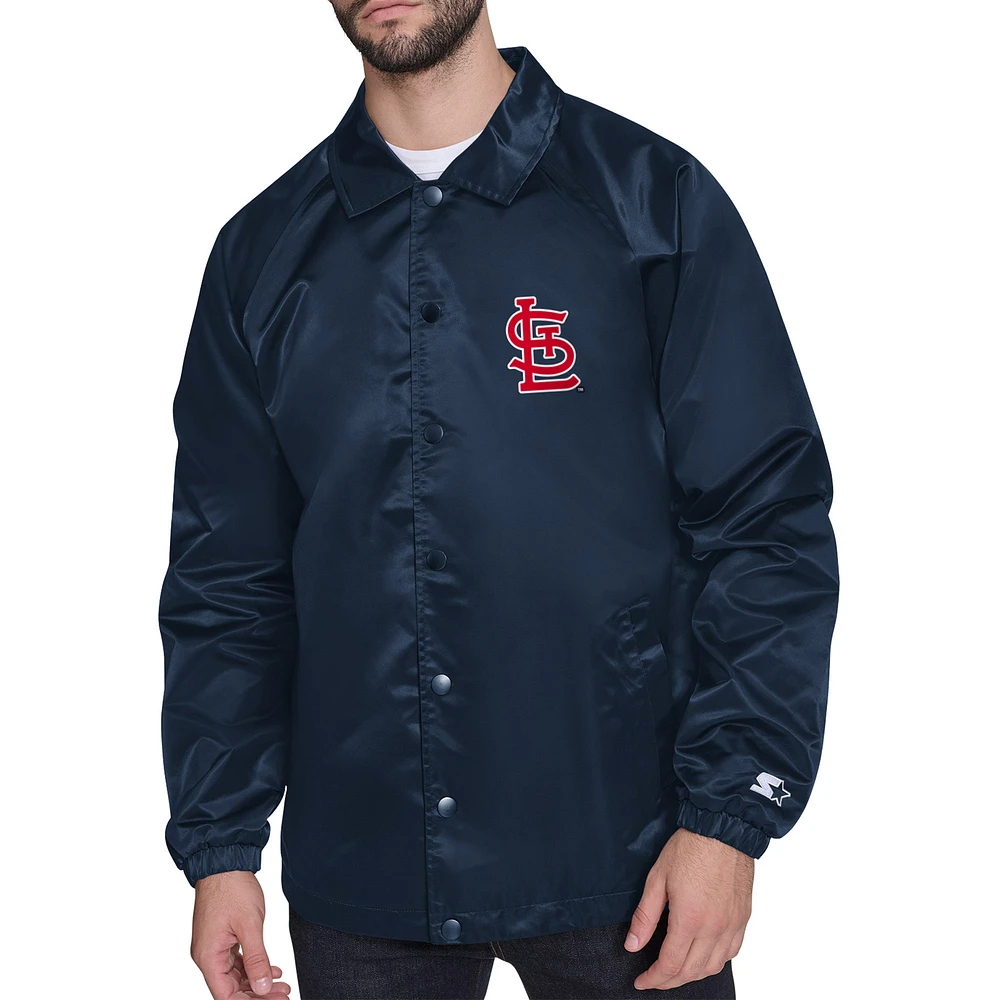 Men's Starter Navy St. Louis Cardinals Retro Logo Raglan Coaches Full-Snap Jacket
