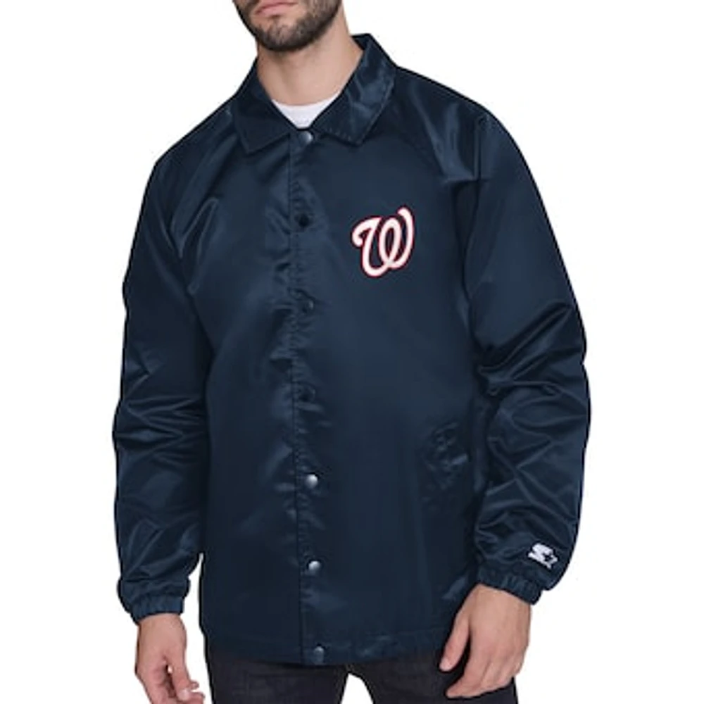 Men's Starter Navy Washington Nationals Retro Logo Raglan Coaches Full-Snap Jacket