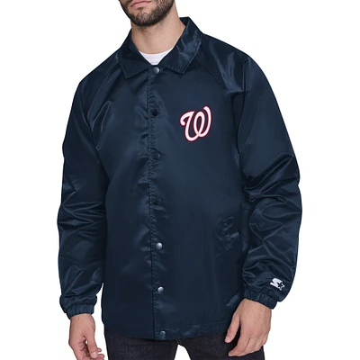 Men's Starter Navy Washington Nationals Retro Logo Raglan Coaches Full-Snap Jacket