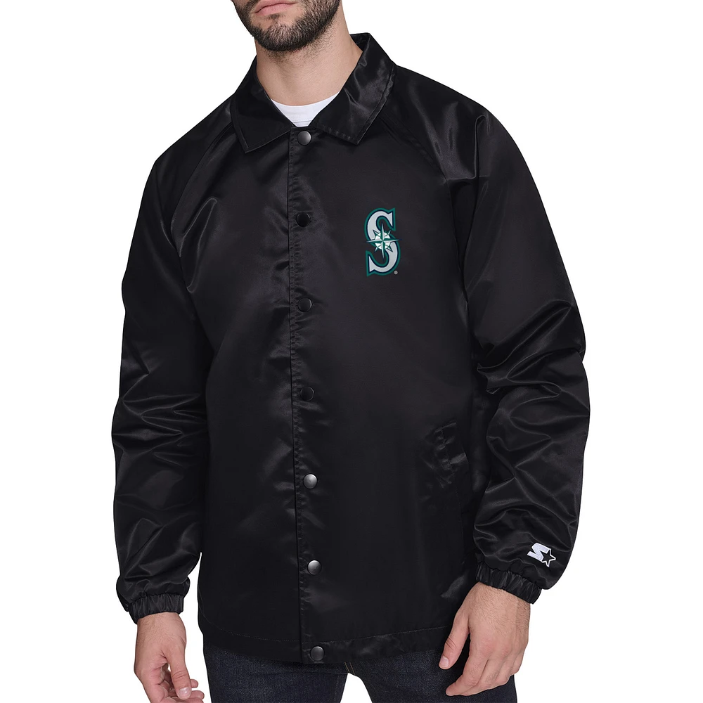 Men's Starter Black Seattle Mariners Retro Logo Raglan Coaches Full-Snap Jacket