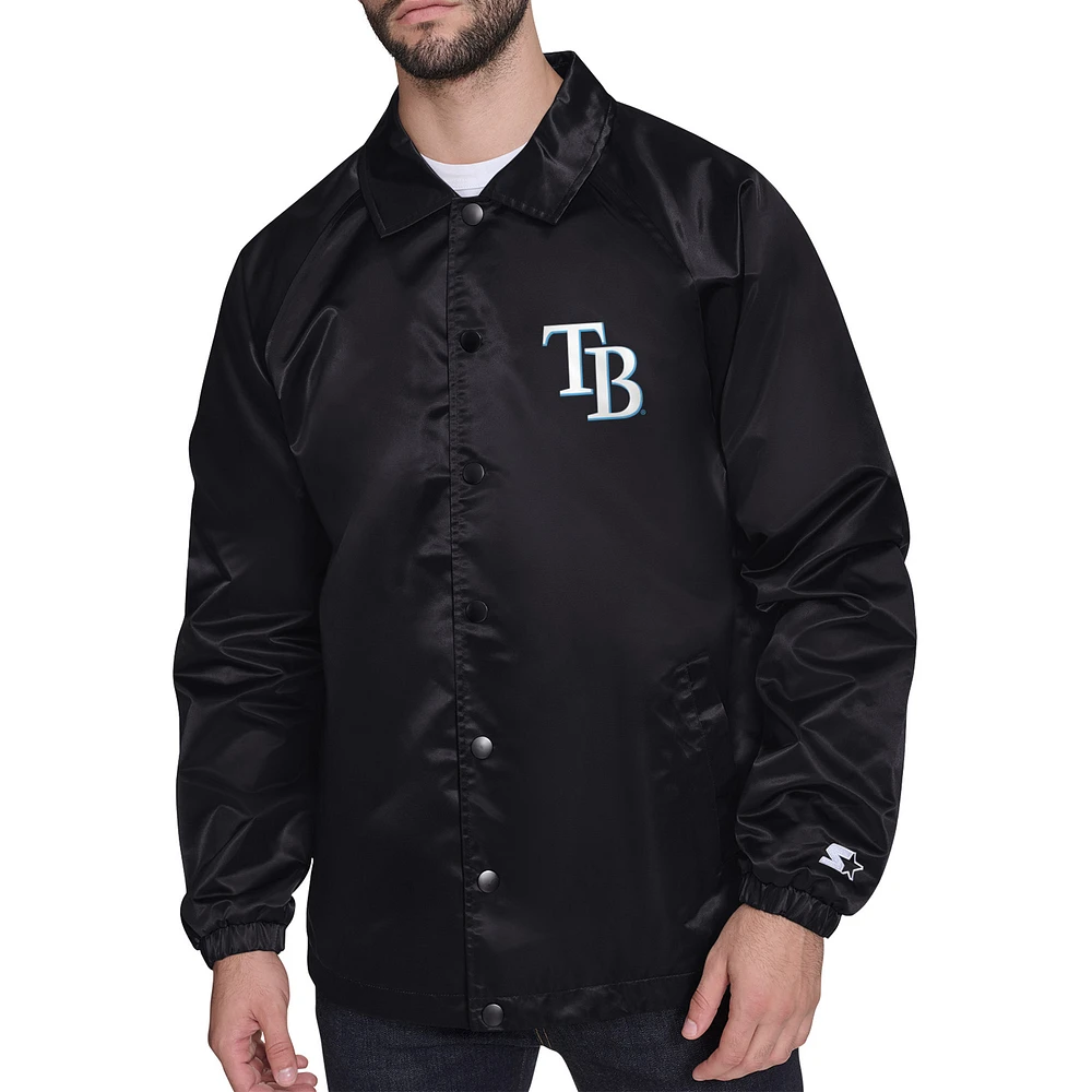 Men's Starter Black Tampa Bay Rays Retro Logo Raglan Coaches Full-Snap Jacket