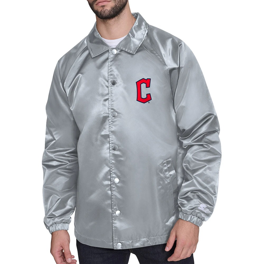 Men's Starter Gray Cleveland Guardians Retro Logo Raglan Coaches Full-Snap Jacket