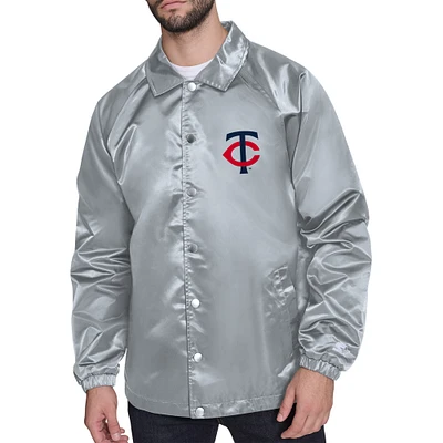 Men's Starter Gray Minnesota Twins Retro Logo Raglan Coaches Full-Snap Jacket