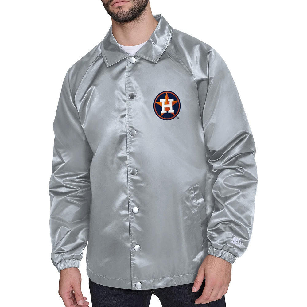 Men's Starter Gray Houston Astros Retro Logo Raglan Coaches Full-Snap Jacket