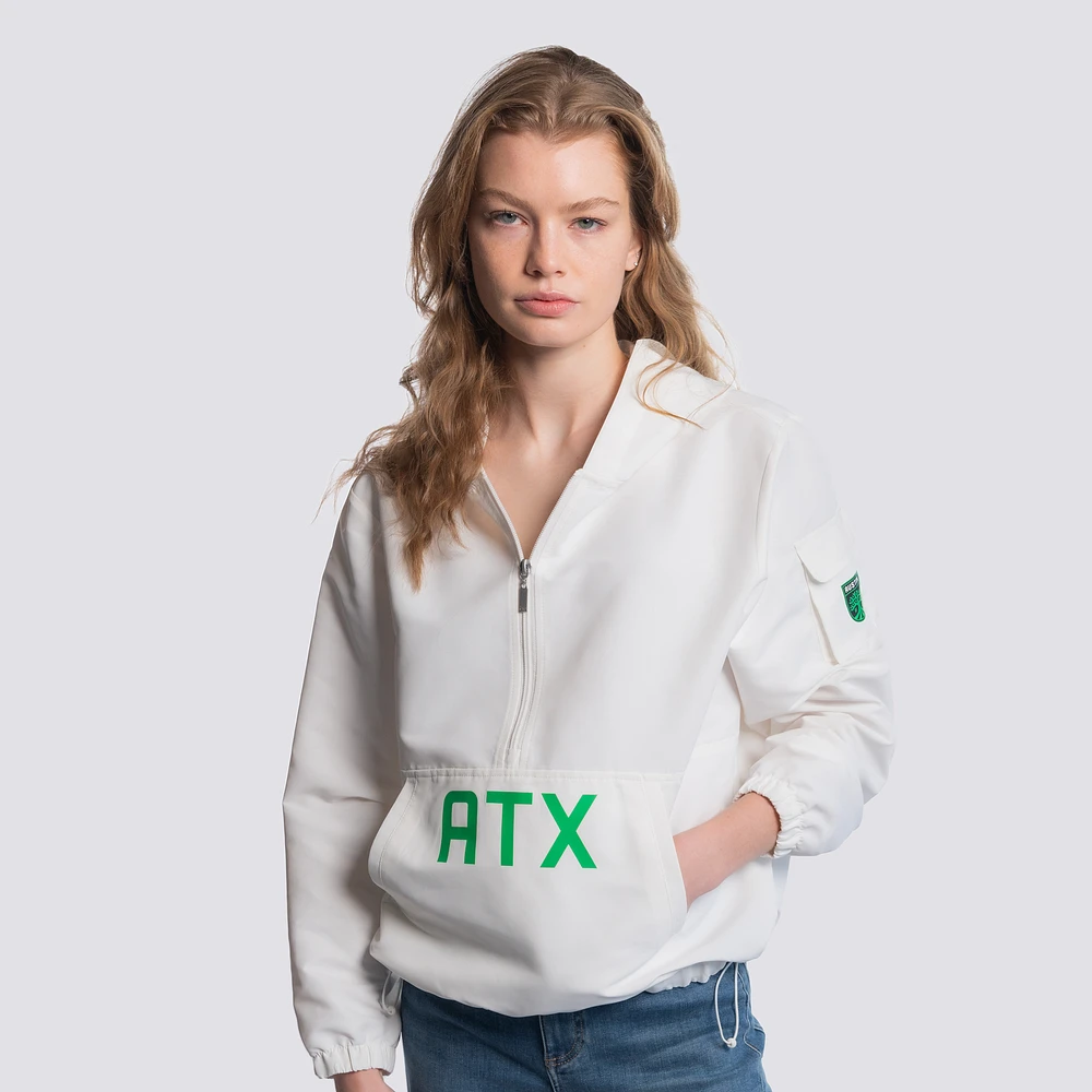 Women's Lusso White Austin FC Paige Half-Zip Hooded Jacket