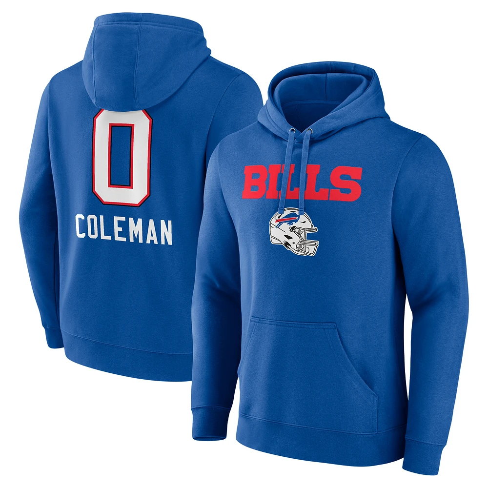 Men's Keon Coleman Royal Buffalo Bills Team Wordmark Name & Number Pullover Hoodie