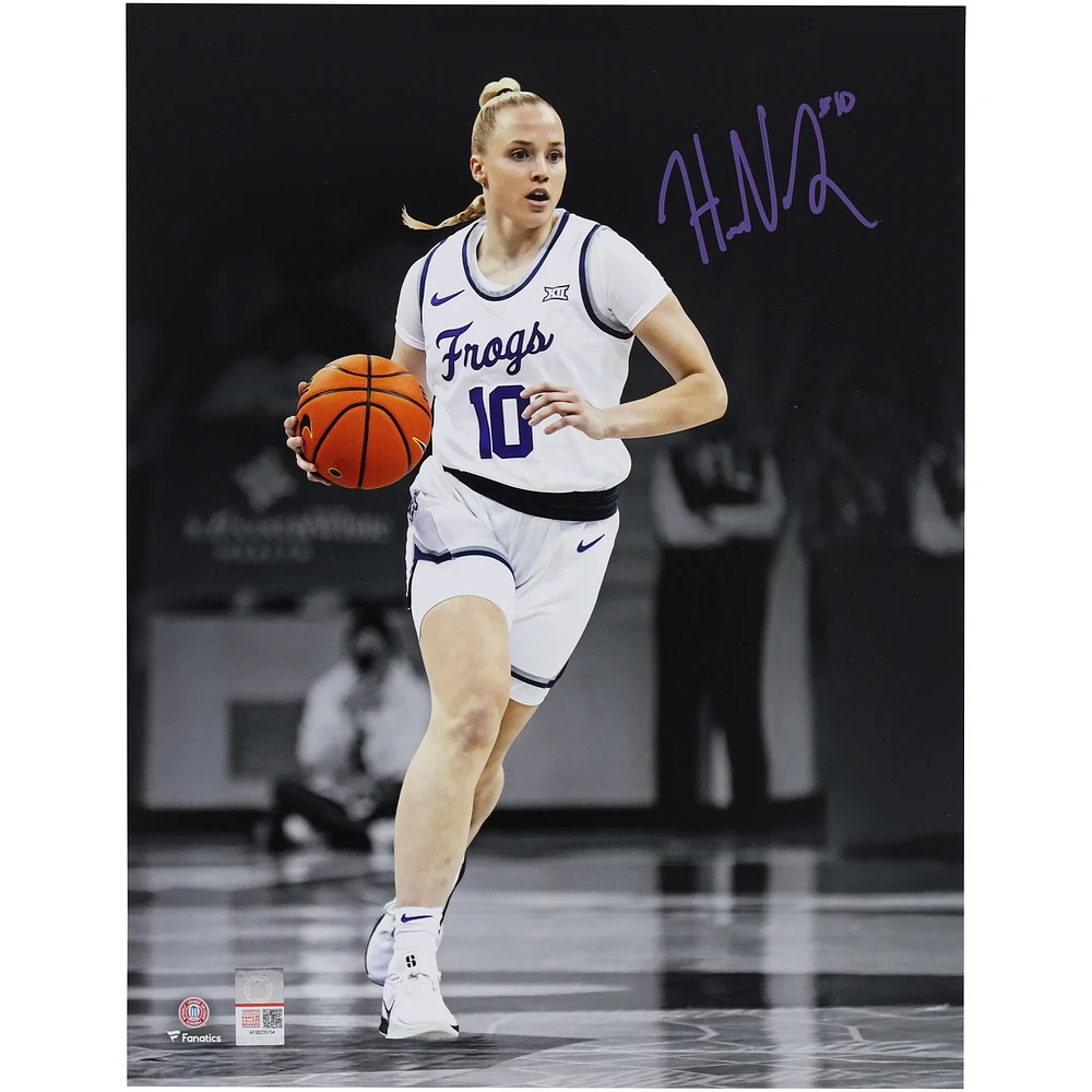 Hailey Van Lith TCU Horned Frogs Autographed 11" x 14" Dribbling Spotlight Photograph