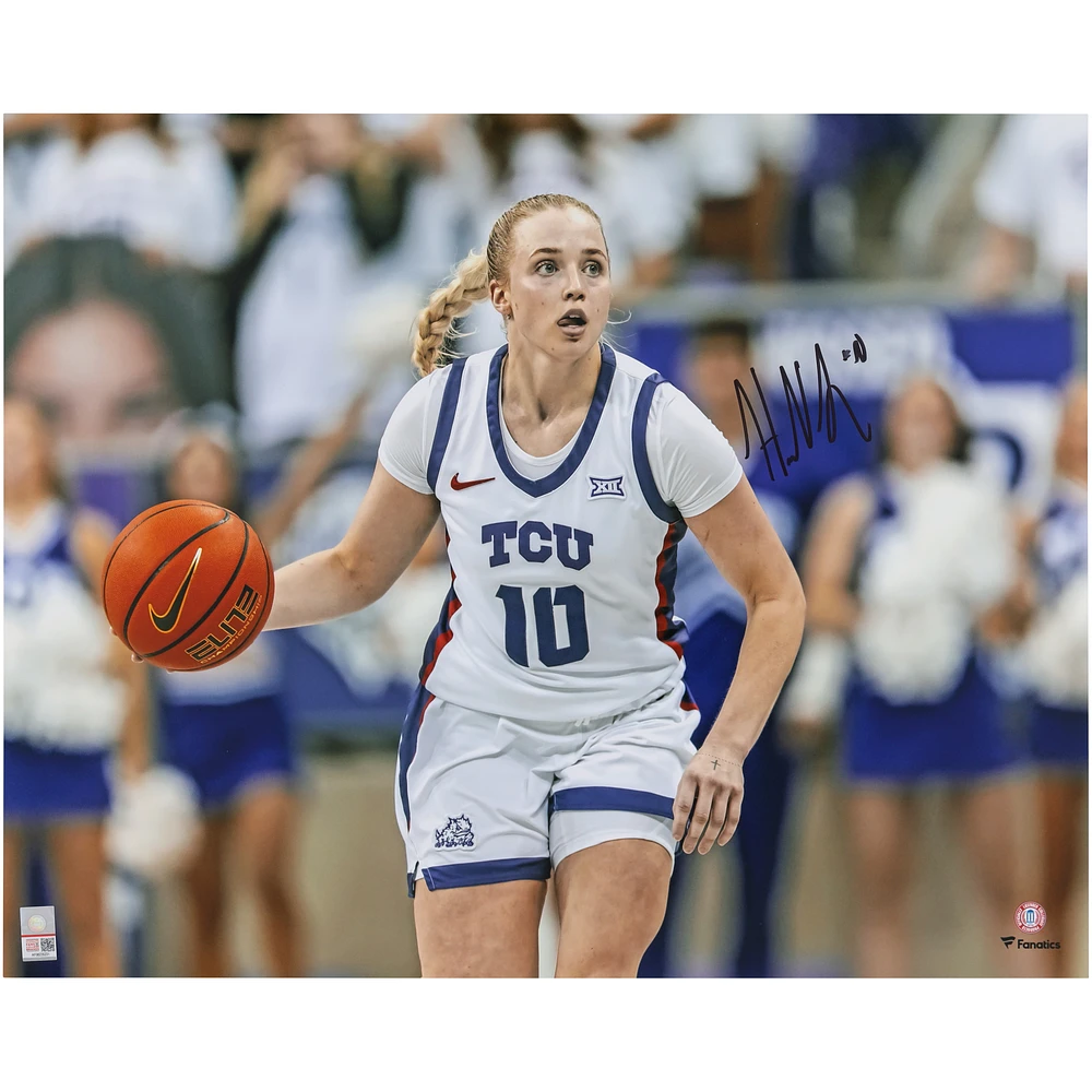 Hailey Van Lith TCU Horned Frogs Autographed 16" x 20" White Jersey Dribbling Photograph
