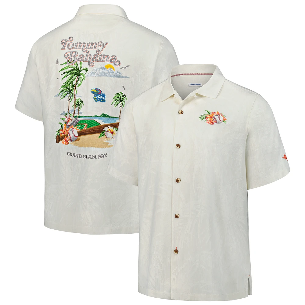 Men's Tommy Bahama White Kansas Jayhawks Grand Slam Bay Camp Button-Up Shirt