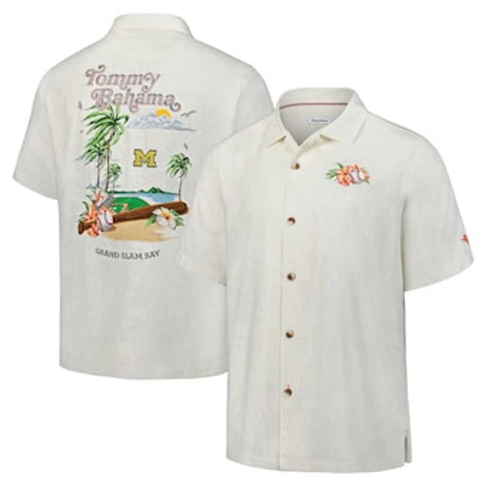 Men's Tommy Bahama White Michigan Wolverines Grand Slam Bay Camp Button-Up Shirt