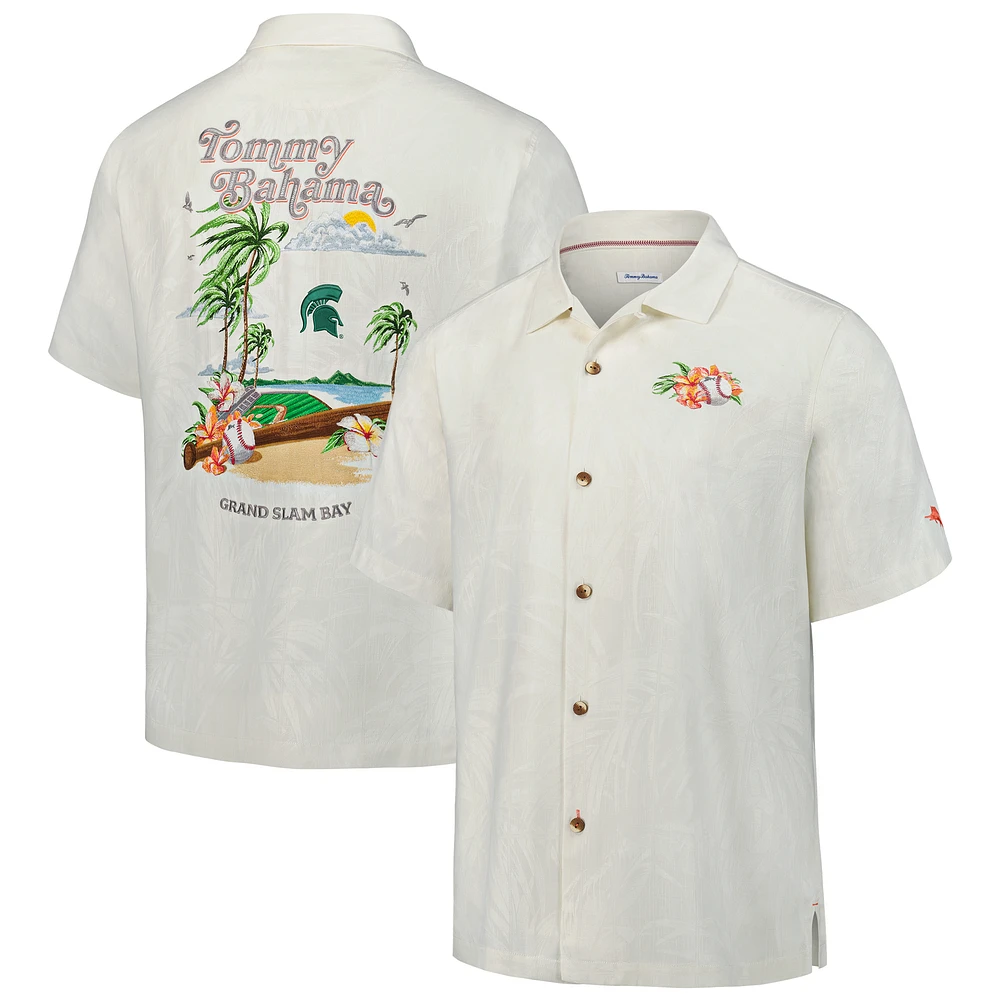 Men's Tommy Bahama White Michigan State Spartans Grand Slam Bay Camp Button-Up Shirt