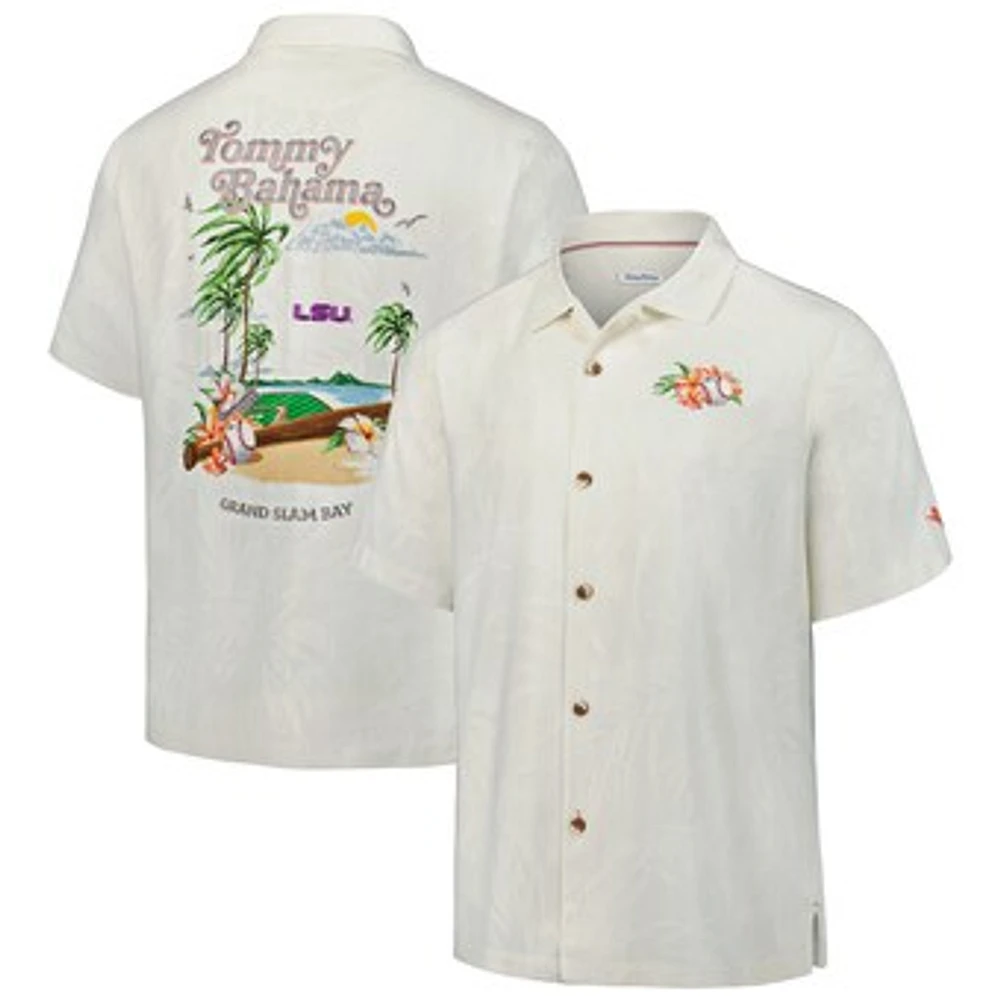 Men's Tommy Bahama White LSU Tigers Grand Slam Bay Camp Button-Up Shirt