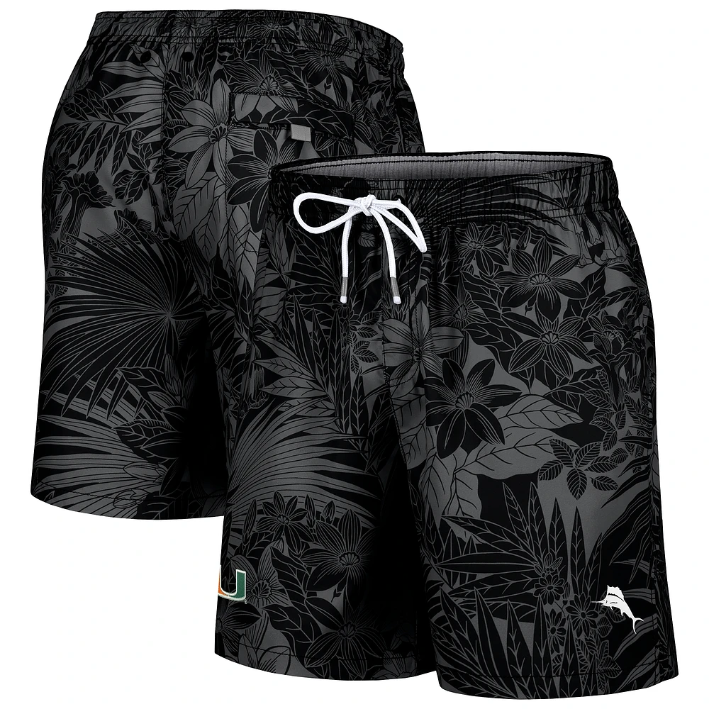 Men's Tommy Bahama Black Miami Hurricanes Santiago Palms Board Shorts
