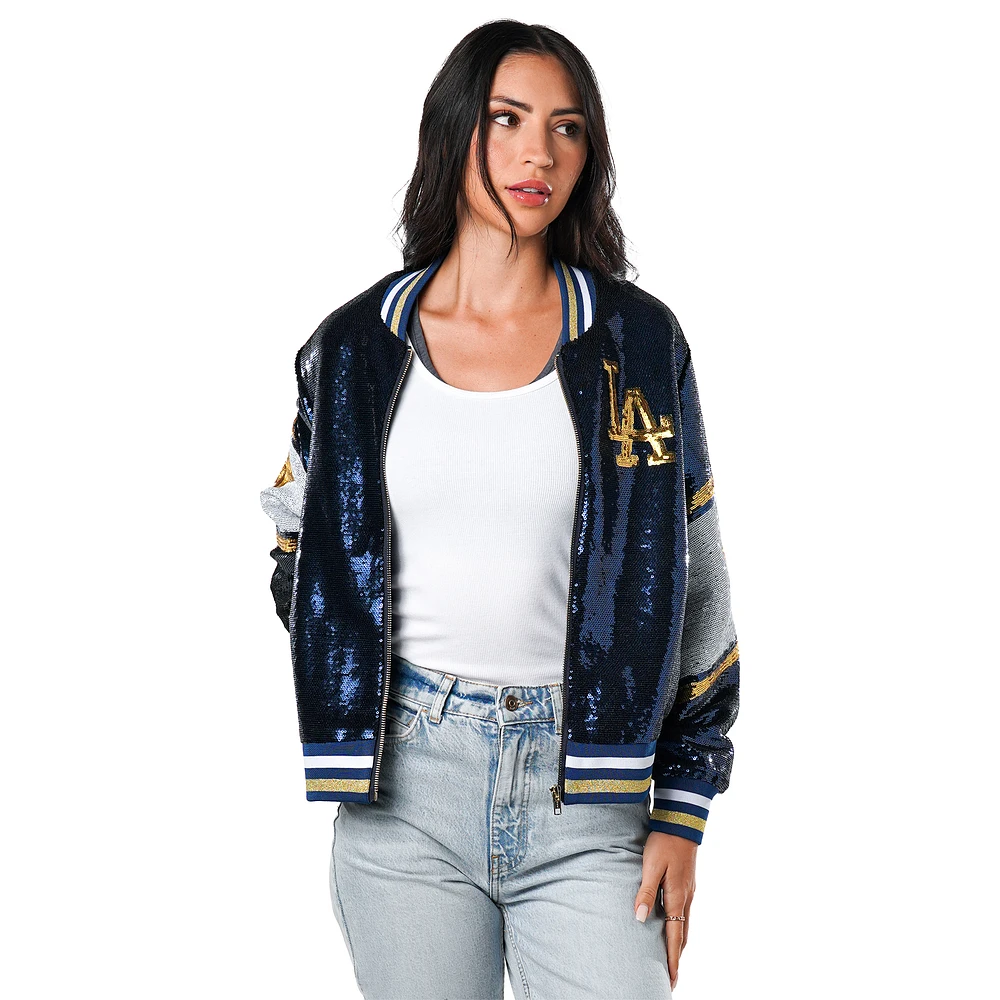 Women's The Wild Collective Royal Los Angeles Dodgers Sequin Bomber Full-Zip Jacket