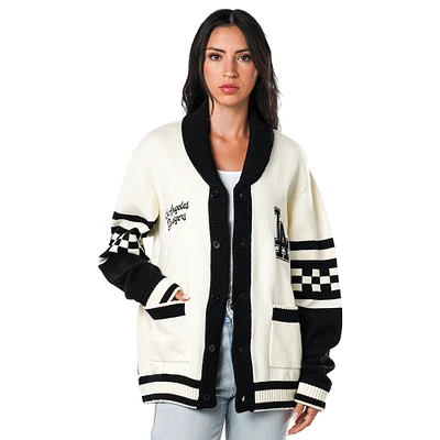 Women's The Wild Collective Cream Los Angeles Dodgers Jacquard Button-Up Sweater