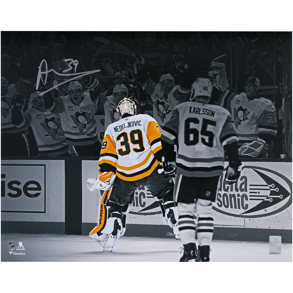 Alex Nedeljkovic Pittsburgh Penguins Autographed 16" x 20" Goalie Goal Celebration Photograph