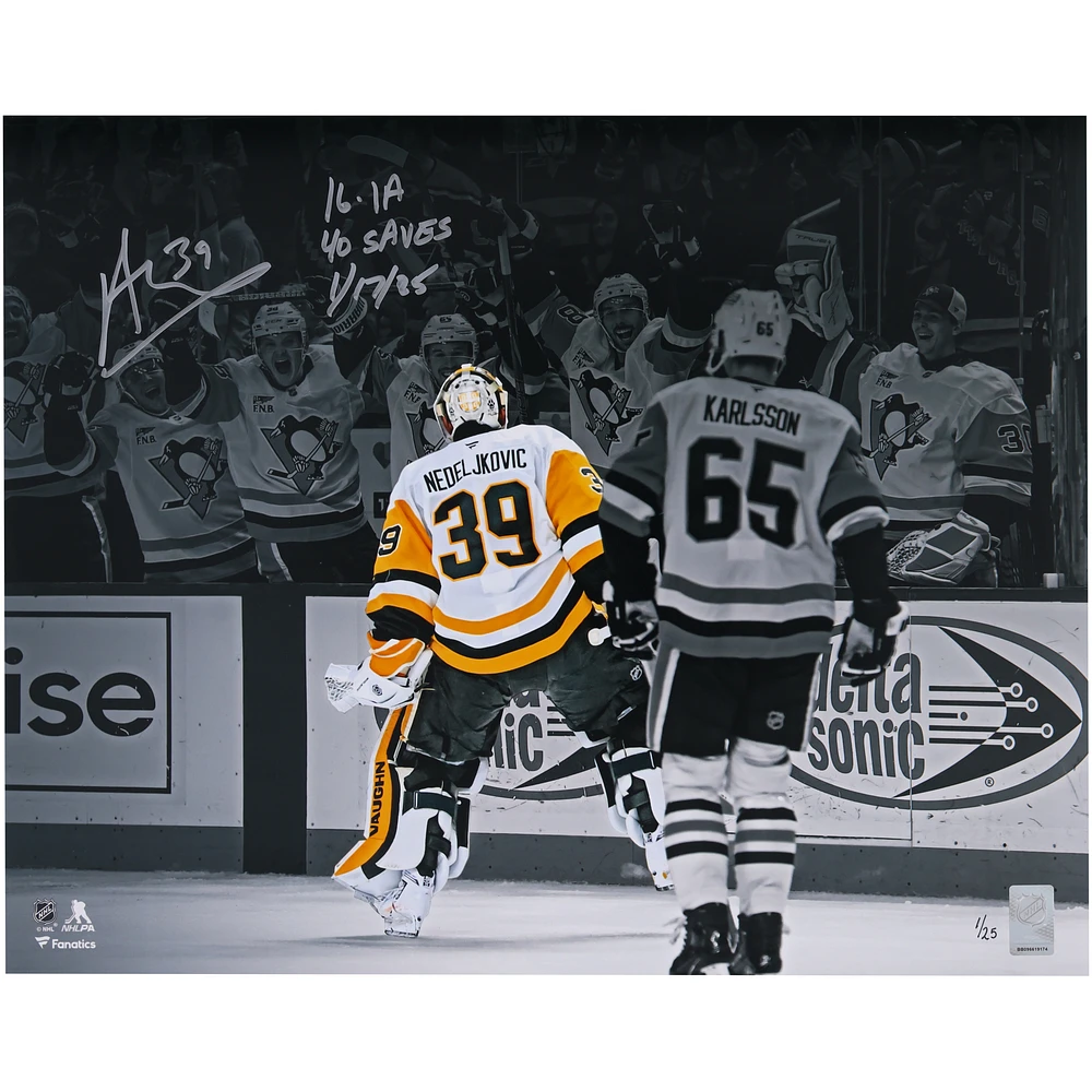 Alex Nedeljkovic Pittsburgh Penguins Autographed 16" x 20" Goalie Goal Celebration Photograph with Multiple Inscriptions