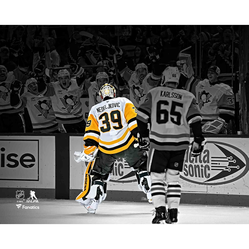 Alex Nedeljkovic Pittsburgh Penguins Unsigned Goalie Goal Celebration Photograph