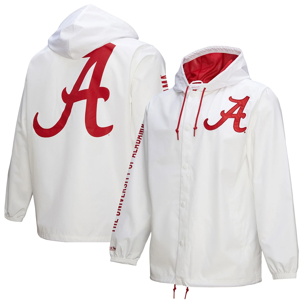 Men's Mitchell & Ness White Alabama Crimson Tide Coaches Full-Snap Hoodie Jacket