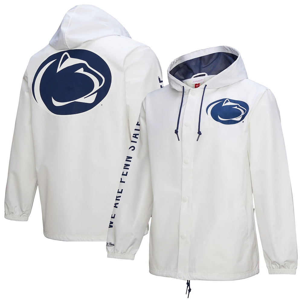 Men's Mitchell & Ness White Penn State Nittany Lions Coaches Full-Snap Hoodie Jacket