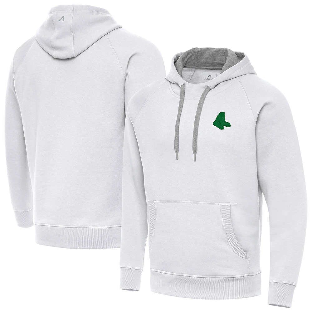 Men's Antigua White Boston Red Sox St. Patrick's Day Victory Pullover Hoodie