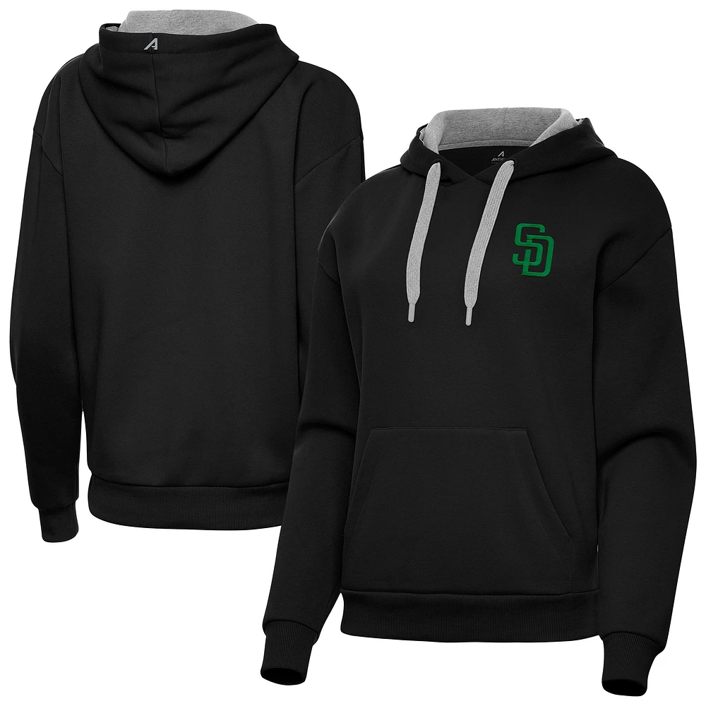 Women's Antigua Black San Diego Padres St. Patrick's Day Victory Pullover Hoodie