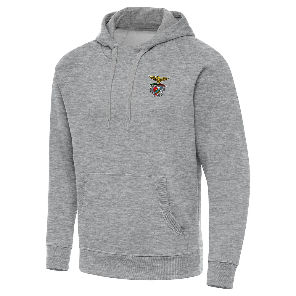 Men's Antigua Heather Gray Benfica Takeover Raglan Pullover Hoodie