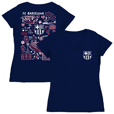 Women's Vive La Fete Navy Barcelona Impressions Artwork V-Neck Fitted T-Shirt