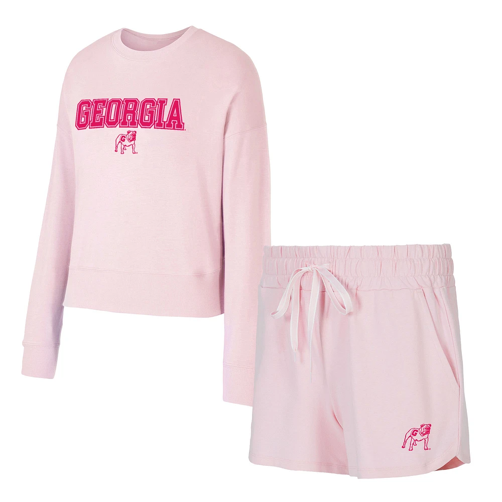 Women's Concepts Sport Pink Georgia Bulldogs Elevation Tri-Blend Long Sleeve Top & Short Set