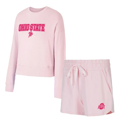 Women's Concepts Sport Pink Ohio State Buckeyes Elevation Tri-Blend Long Sleeve Top & Short Set