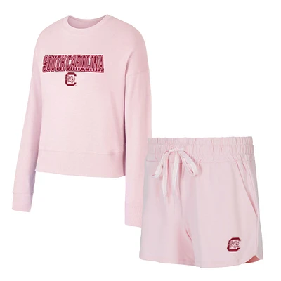 Women's Concepts Sport Pink South Carolina Gamecocks Elevation Tri-Blend Long Sleeve Top & Short Set