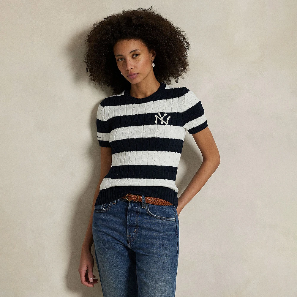 Polo Ralph Lauren Navy/White Yankees Short Sleeve Cable Knit Sweater