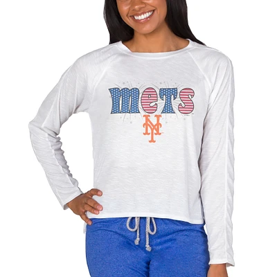 Women's Concepts Sport White New York Mets Gable Knit Raglan Long Sleeve Top