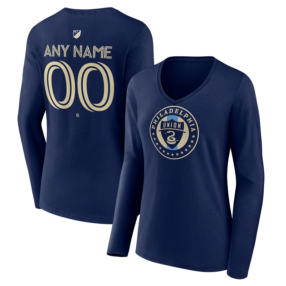 Women's Navy Philadelphia Union Custom Team Authentic Long Sleeve V-Neck T-Shirt