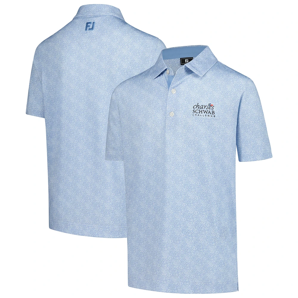 Boy's Youth FootJoy Light Blue The Charles Schwab Challenge ProDry Speckle Print Lisle Polo