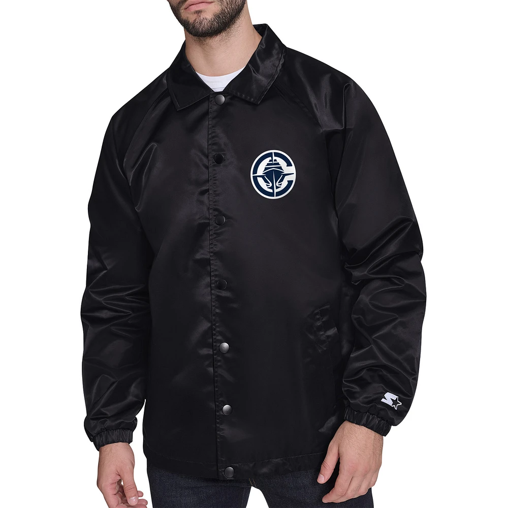 Men's Starter Black LA Clippers Retro Logo Raglan Coaches Full-Snap Jacket