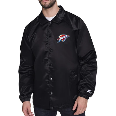 Men's Starter Black Oklahoma City Thunder Retro Logo Raglan Coaches Full-Snap Jacket