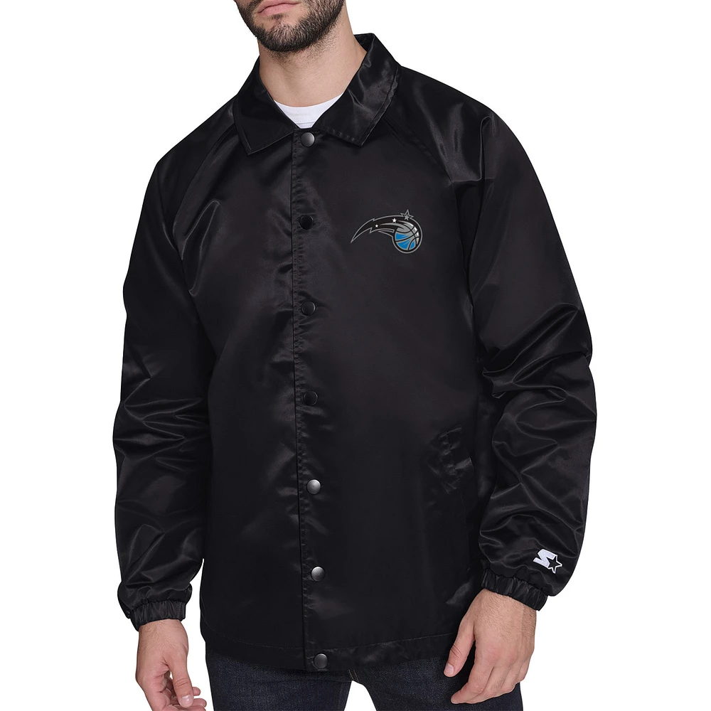 Men's Starter Black Orlando Magic Retro Logo Raglan Coaches Full-Snap Jacket