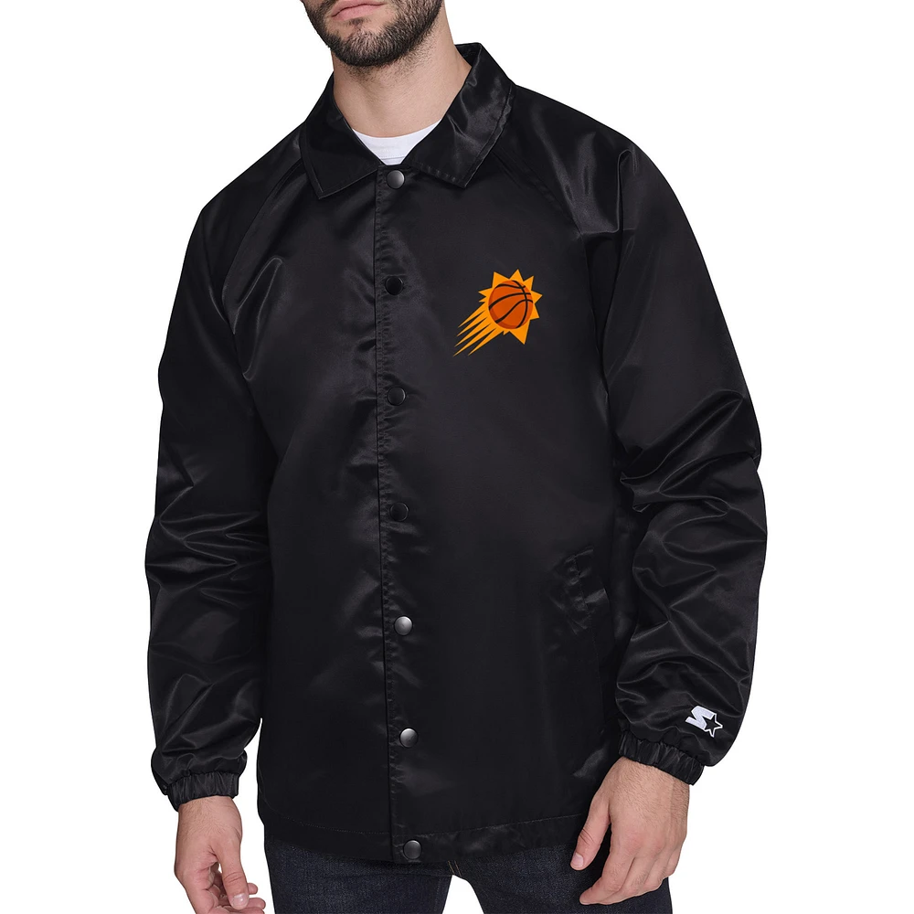 Men's Starter Black Phoenix Suns Retro Logo Raglan Coaches Full-Snap Jacket