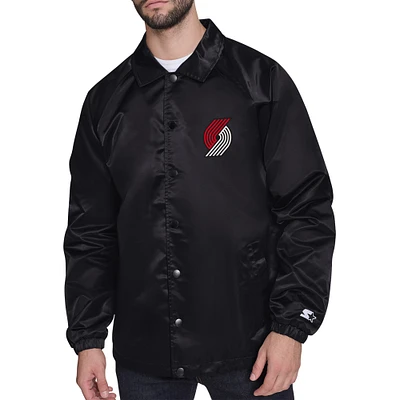 Men's Starter Black Portland Trail Blazers Retro Logo Raglan Coaches Full-Snap Jacket