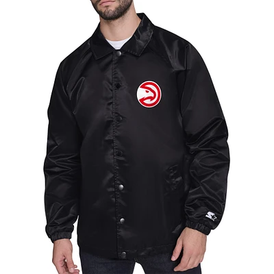 Men's Starter Black Atlanta Hawks Retro Logo Raglan Coaches Full-Snap Jacket